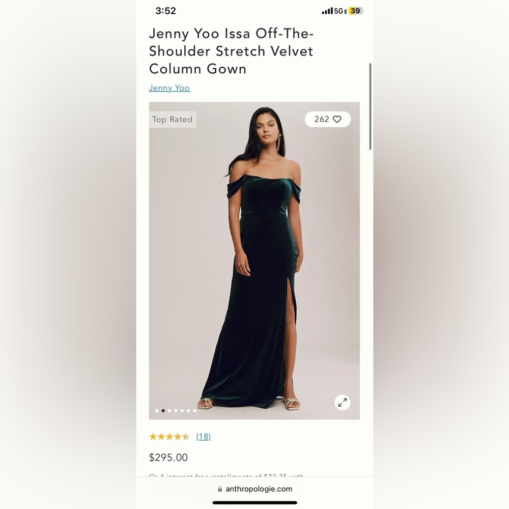 Jenny Yoo Issa Velvet Dress in dark emerald. Size 8